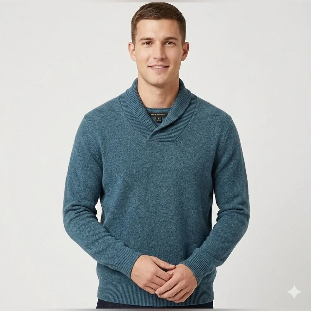 Banana Republic Men’s L Blue Shawl Collar Cotton Wool Blend Sweater
